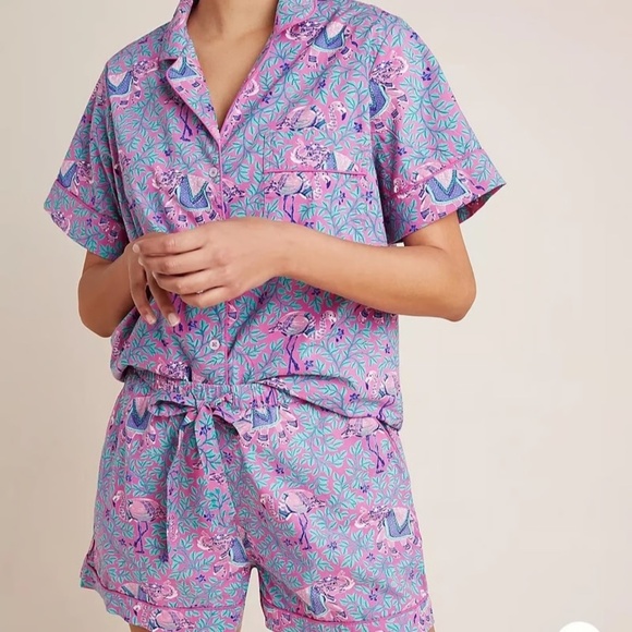 NWT Printfresh Elephant Flamingo Poplin Shortsleeve Pajama Top XS - Picture 1 of 9
